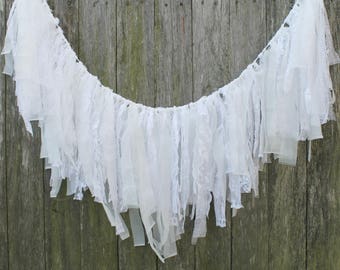 Wedding Garland. Lace and Organza Wedding Ceremony Backdrop. Baby Shower Decor. Back Drop. Wedding Decoration. Boho Wedding Decor.