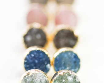 A'ia'i earrings - gold druzy stud earrings, gold druzy post earrings, gold stud earrings, post earrings, drusy earrings, maui hawaii jewelry