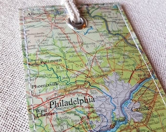 Philadelphia luggage tag made with original map