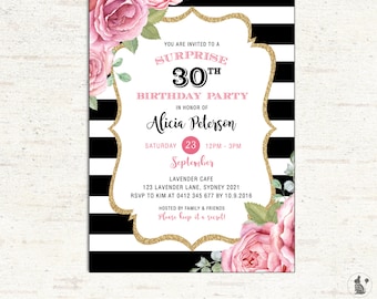 black and pink party invitations