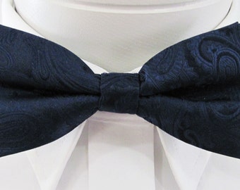 Mens Bowtie Midnight Navy Blue Paisley PreTied Mans Bow Tie Pre Tied