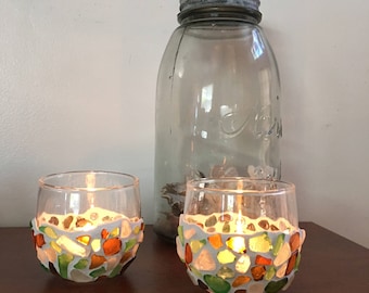 Sea Glass Mosaic Votives (2)