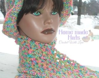 Homemade Rainbow Sherbert Yarn Wool Cap and Scarf