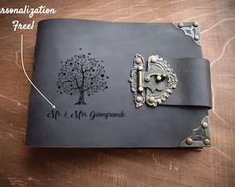 Leather photo album/Free engraving photo album/Leather memory book/Handmade wedding photo album/Black pages album/A5 photo album