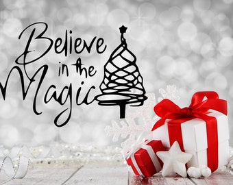 Christmas Tree Vinyl Wall Decal, Decor, Sticker, Free US Shipping, Black or White, 12.6" X 18"