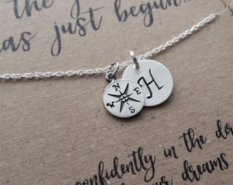 Compass Necklace . Graduation Gift . The Journey Has Just Begun Necklace . inspirational necklace