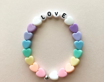 Love Heart Bracelet, Fairy Kei Bracelet, Gifts For Teens, Pastel Jewelry, Rainbow Bracelet, Kawaii Bracelet, Pastel Goth, Fairy Kei Jewelry