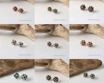 Multicolored Beadwoven square stud earrings
