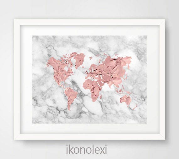 rose gold world map rose world map world map poster marble