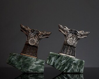 Viking Wolf Necklace Mjolnir Nordic Jewelry Odin's Wolves Geri and Freki Seraphinite and Silver or Brass Thor Hammer