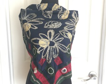 Vintage Espirit Silk Floral Large Square Scarf 1980s - FREE SHIPPING EVERYWHERE