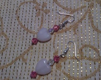 Soft Pink Valentine Heart & Crystal Earrings