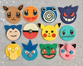 12 Pokemon Fondant Cupcake Toppers (Pikachu,Jigglypuff,Snorlax,Charmander,Bulbasaur,Eevee,Psyduck,Gengar,Poliwhirl,Articuno,Squirtle)