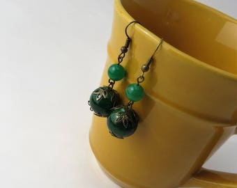Dark Green Earrings Boho, Hunter Green Earrings Vintage, Beautiful Handmade Earrings Dangle, Handmade Jewelry Earrings, Green Earrings Dark