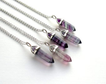 Fluorite Necklace Fluorite Pendant Fluorite Jewelry Crystal Point Pendant Necklace Natural Stone Chain Blue Green Crystal Mineral Jewelry