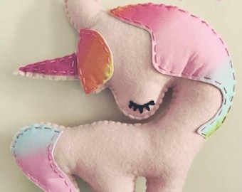 Unicorn Stuffed Animal, Felt Hand Sewn