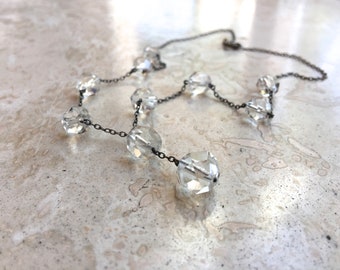 Vintage Austrian crystal floating bead necklace sterling chain 16.5 inch Y necklace Downton Abbey Victorian art deco