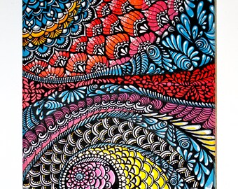FISH CONFUSION. Decorative Painting. Abstract Art. Handpainted. Zentangle. Zentangle Art. Housewarming Gift. Medium Size. Freehand