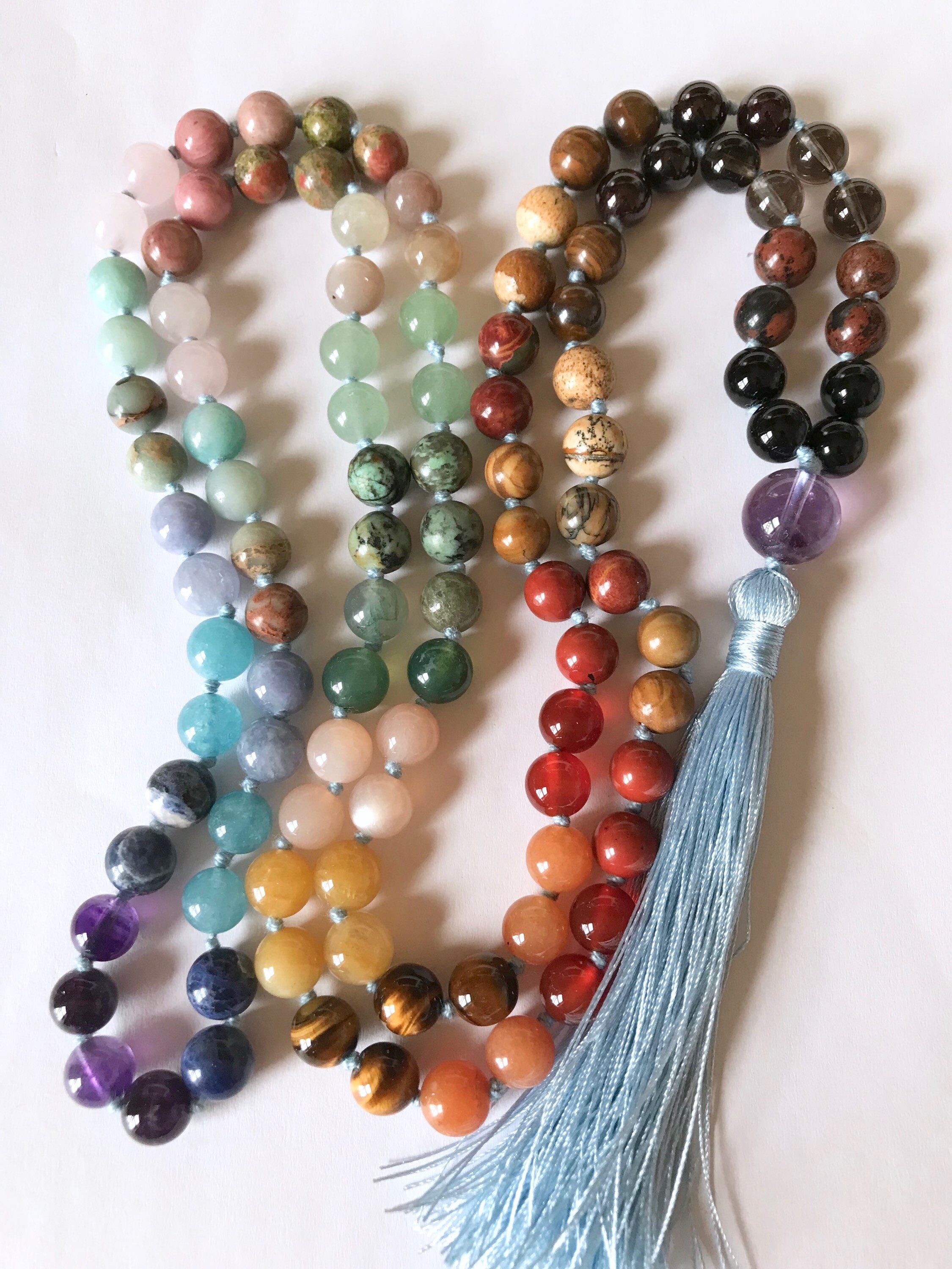 7 Chakra Mala Necklace 108 Mala Beads Multi Gemstone Rainbow