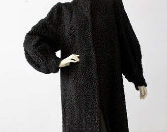 vintage Persian lamb fur coat, black curly lamb fur coat