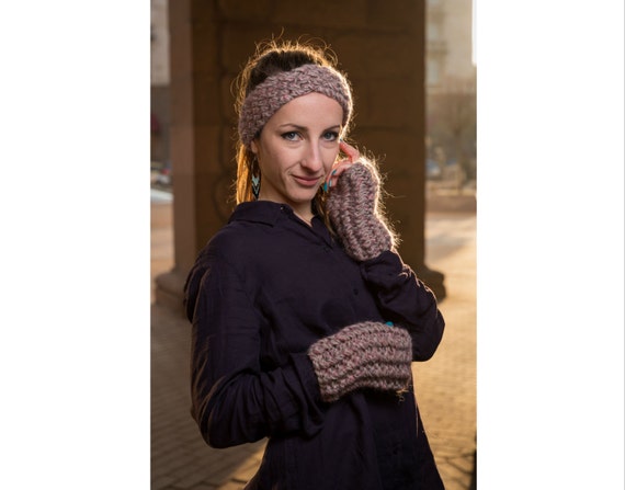 Headband, Ear Warmers and Mittens, Knit Headband, Matching Set, Cable Knit Headband, Driving Gloves, Earwarmers, Texting Gloves, Winter Gift