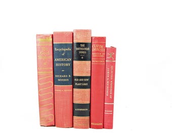 Soft Salmon Decorative Books, Pink Coral Antique BOoks, Wedding Decor Centerpiece, Home Decor, Book Collection, BOok Set, PHotograhy Prop
