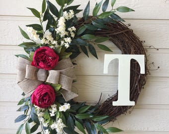 Monogram Peony Wreath / Monogram Grapevine Wreath / Everyday Wreath / Year Round Wreath