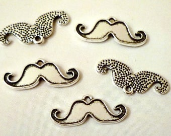 Set of 5 charms - silver - mustache 22x9mm