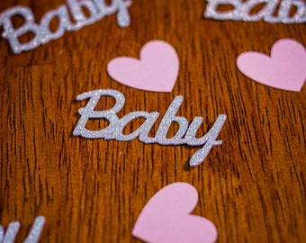 Silver Glitter Baby Confetti with Pink Hearts
