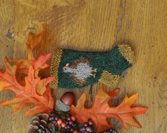 Turkey Hand-Knit Christmas Stocking Ornament - Thanksgiving Turkey
