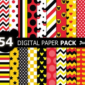 54 Mickey Digital Paper,Mickey Digital Papers,Mickey background,Mickey background,polka dots, chevron, stripes,mickey scrapbook,Micky Images