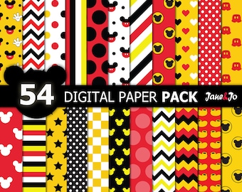 54 Mickey Digital Paper,Mickey Digital Papers,Mickey background,Mickey background,polka dots, chevron, stripes,mickey scrapbook,Micky Images