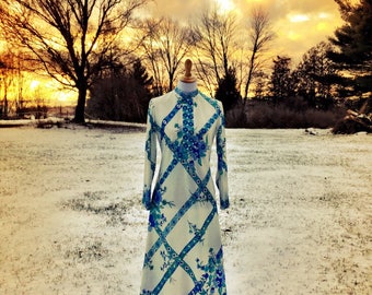 Vintage Boho Dress/ Vintage Hippie Dress/ 1970s Maxi Dress/ Vintage Maxi Dress/ Bohemian Dress/ Luigi of Naples Dress