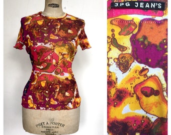 JPG Jean Paul Gaultier Rare XL Lava Red and Yellow 1990 Mesh Club Kid French Designer
