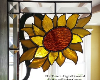 Sunflower Window Corner Stained Glass PDF Pattern