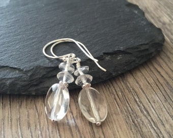 Rock Quartz Earrings, april birthstone clear crystal quartz faceted for sparkle gemstone earrings