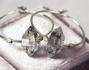 Crystal Hoop Earrings - Herkimer Diamond Earrings - Gemstone Hoop Earrings - Raw Crystal Jewelry - Modern Earrings