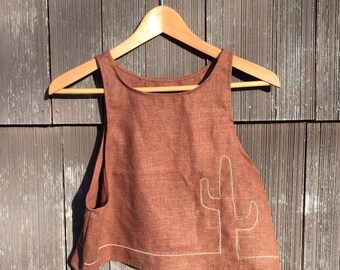 embroidered linen cactus top