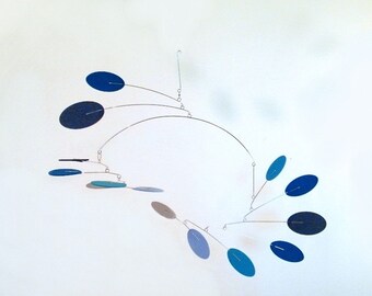 Modern Art Mobile, Kinetic Mobile, Crib Mobile, Modern Baby Mobile - The Nova, in Blue Heaven