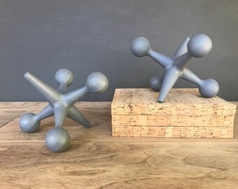Gray Jacks Home Decor Book Ends ~ Unique Mid Century Modern Style Jacks Bookends - Fun Jax Gift
