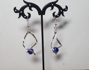 Waves earrings dark blue glass crystal