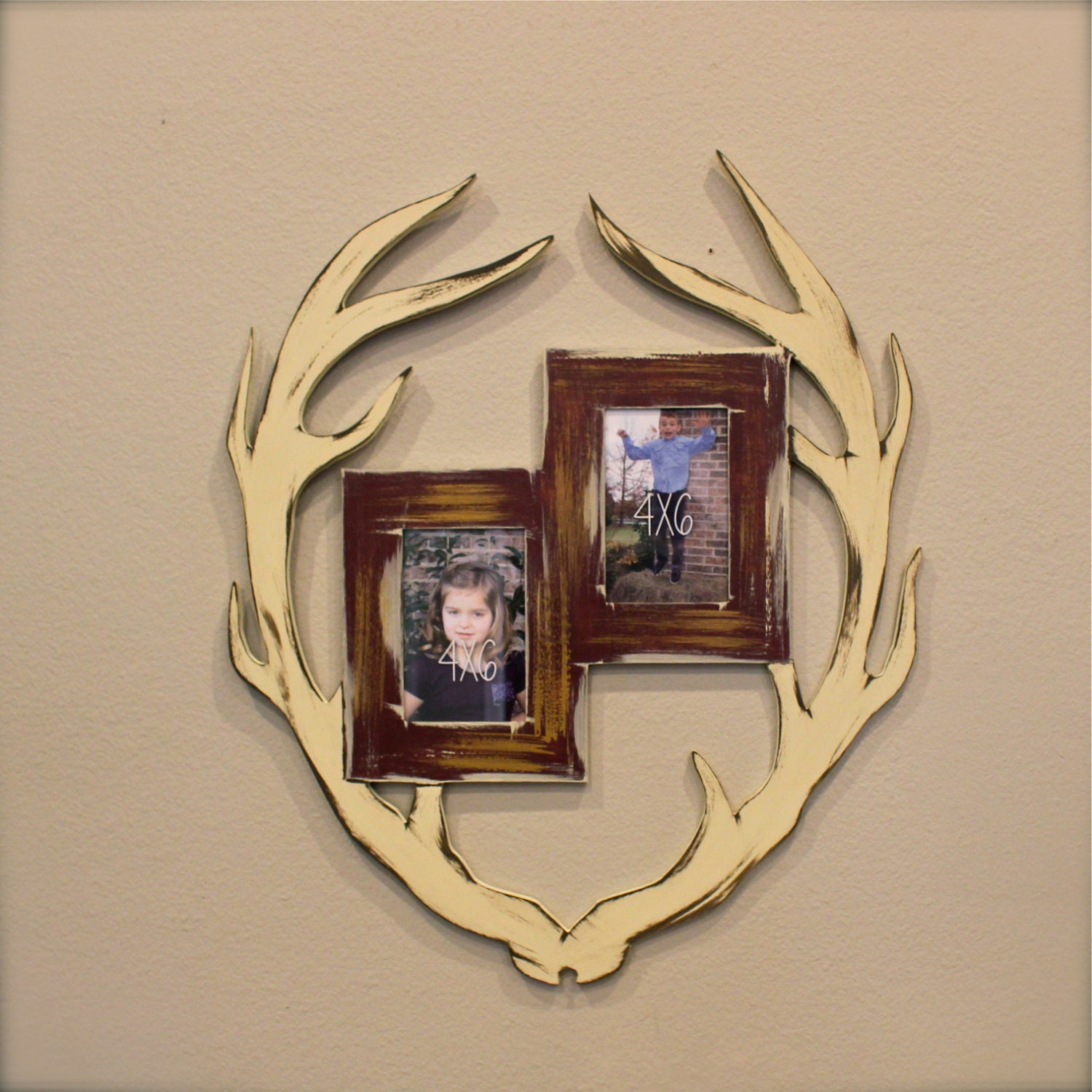 Deer Antler Double Picture Frame Wooden Frame FINISHED Wall