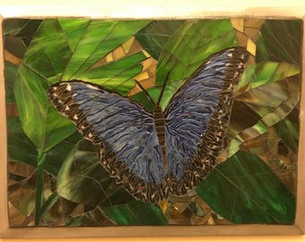 Mosaic Blue Butterfly Stained Glass