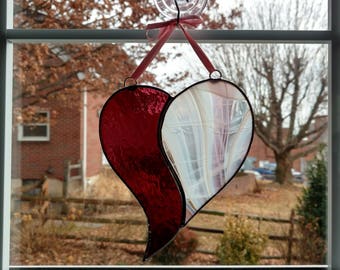 Stained Glass Heart Suncatcher, Pink Purple Glass Heart, Valentines Day Gift, Heart Ornament, Love Gift, Anniversary Gift, Mother's Day Gift