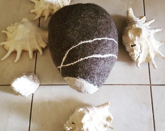 Stone pillow, wool pillow. Felted pillow.