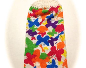Butterflies Hand Towel With White Crocheted Top