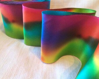 Rainbow ribbon, Hand Dyed Silk Ribbon-Kaleidascope-4 sizes-2 yard increments