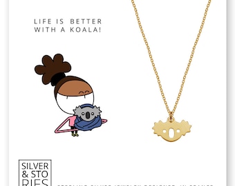 Koala 24k Gold over 925 Sterling Silver thin minimalist charm necklace with box