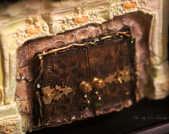 Fairy Door: DRAGON'S PASSAGE! Faerie Dream Door Sculpture, dollhouse furniture, by Fae Factory Artist Dr Franky Dolan (Original Artwork zen)
