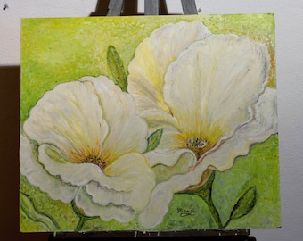 White poppies painting